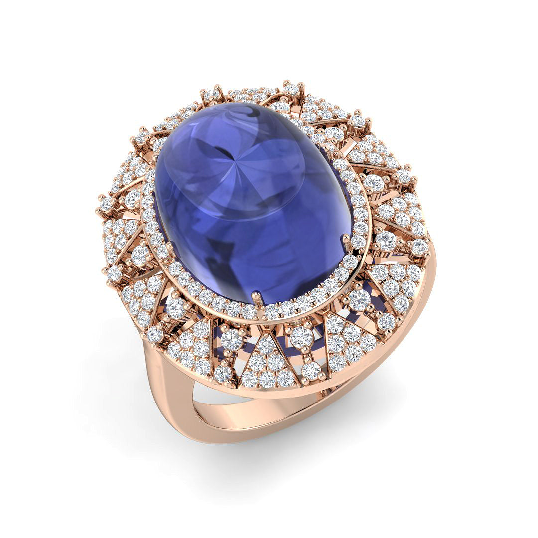 Cabochon Tanzanite Pave Diamond Cocktail Ring