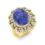 Luxury Cabochon Tanzanite Ring with Pave Diamonds