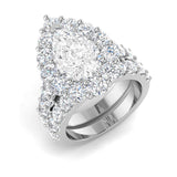 Lab Grown Pear & Round Cut Diamond Halo Engagement Ring