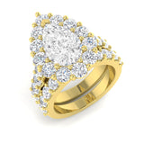 Lab Grown Pear & Round Cut Diamond Halo Engagement Ring