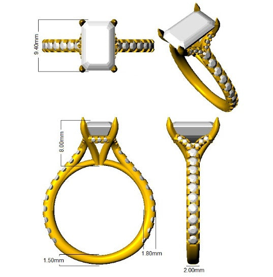 Emerald Cut Diamond Engagement Ring with Diamond Shoulders  Natural & Lab Grown