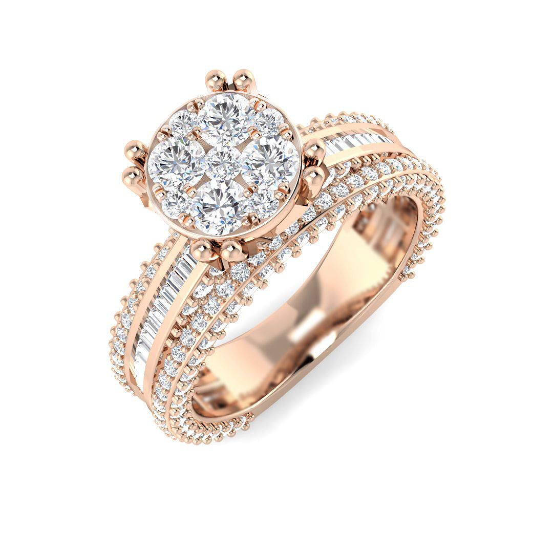 2.25ct Round Cluster Diamond Ring | Baguette Split Shank UK