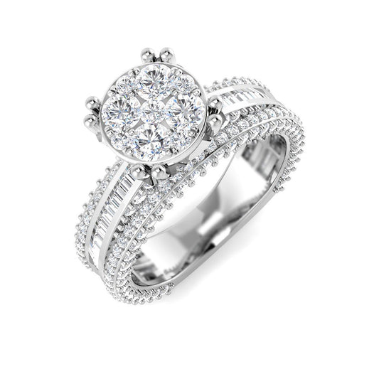 2.25ct Round Cluster Diamond Ring | Baguette Split Shank UK