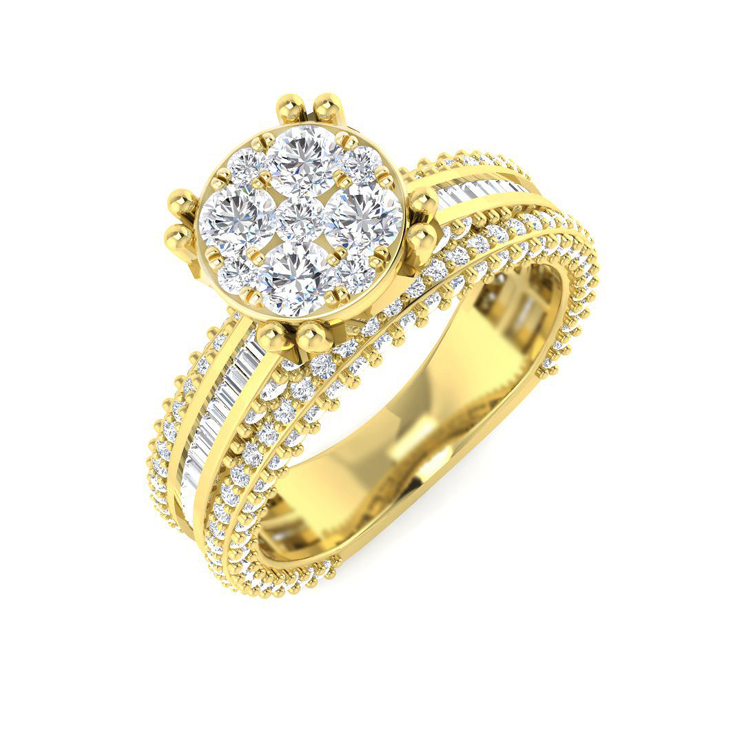 2.25ct Round Cluster Diamond Ring | Baguette Split Shank UK