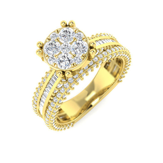 2.25ct Round Cluster Diamond Ring | Baguette Split Shank UK