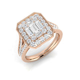 Baguette & Round Diamond Halo Style Ring with Milgrain Detail| 0.75ct - 1.25ct