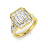 Baguette & Round Diamond Halo Style Ring with Milgrain Detail| 0.75ct - 1.25ct