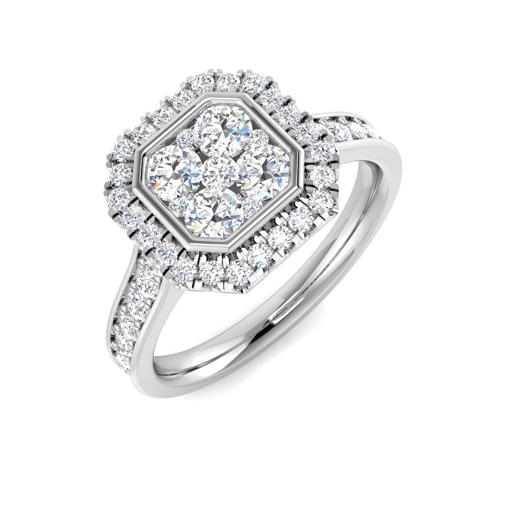 Round Cut Diamond Cluster Engagement Ring