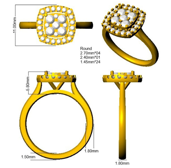 0.70Carat D-E/VS Lab Grown Diamond Cluster Engagement Ring 9k Yellow Gold Ready To Ship