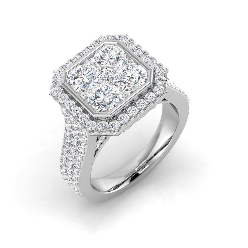 Natural Round Cut Diamond Cluster Engagement Ring