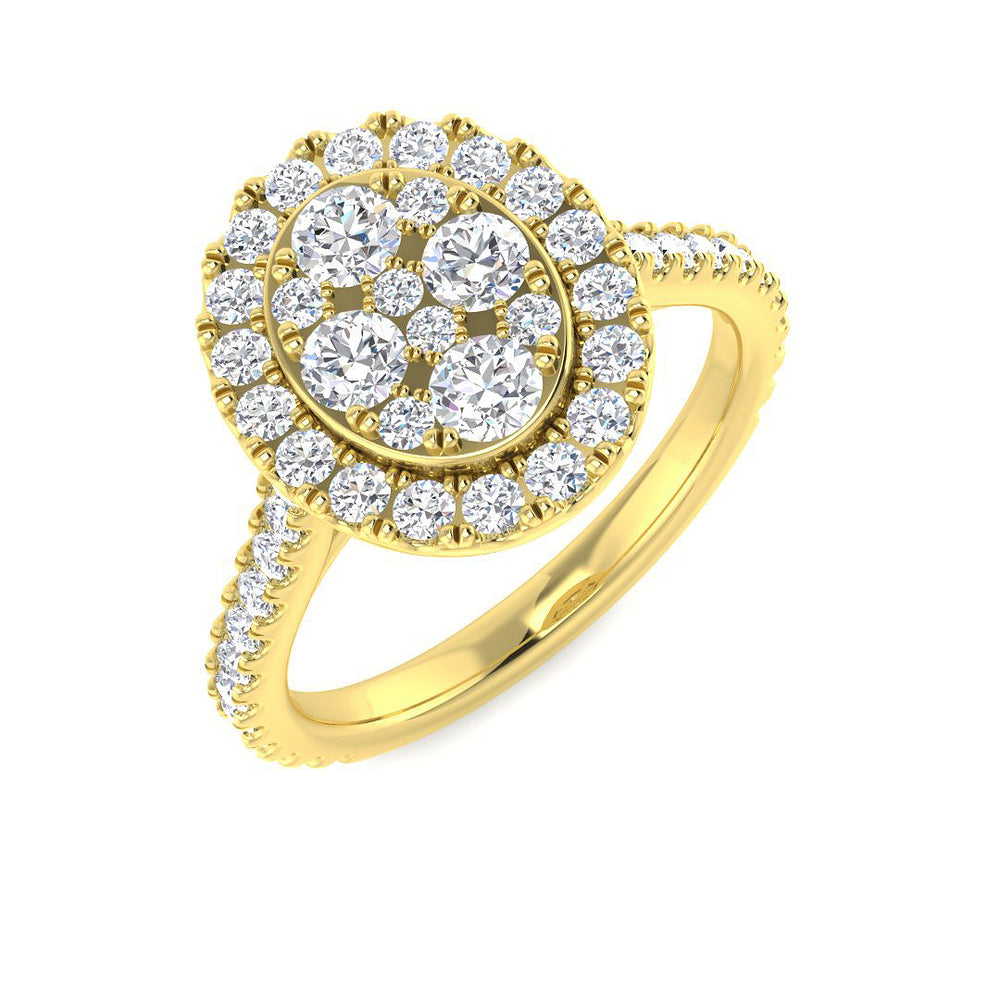 Natural Round Cut Diamond Halo Cluster Engagement Ring