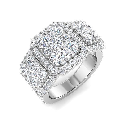 3.5ct Round Halo Cluster Diamond Ring | Pavé Halo Design