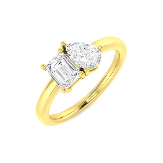Pear & Emerald Diamond 2-Stone Ring | 1ct | Gold & Platinum | Lab & Natural