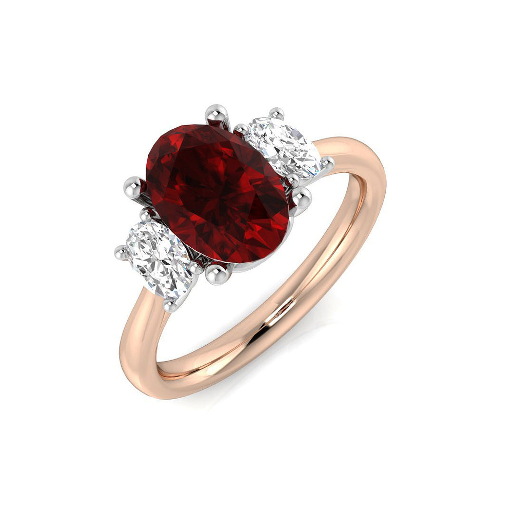 Oval Ruby Diamond Trilogy Ring