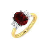 Ruby Engagement Ring Three Stone Diamond Side Stone Ring