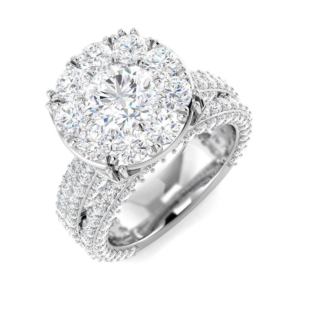 Lab-Created Round Cut Diamond Cluster Engagement Ring