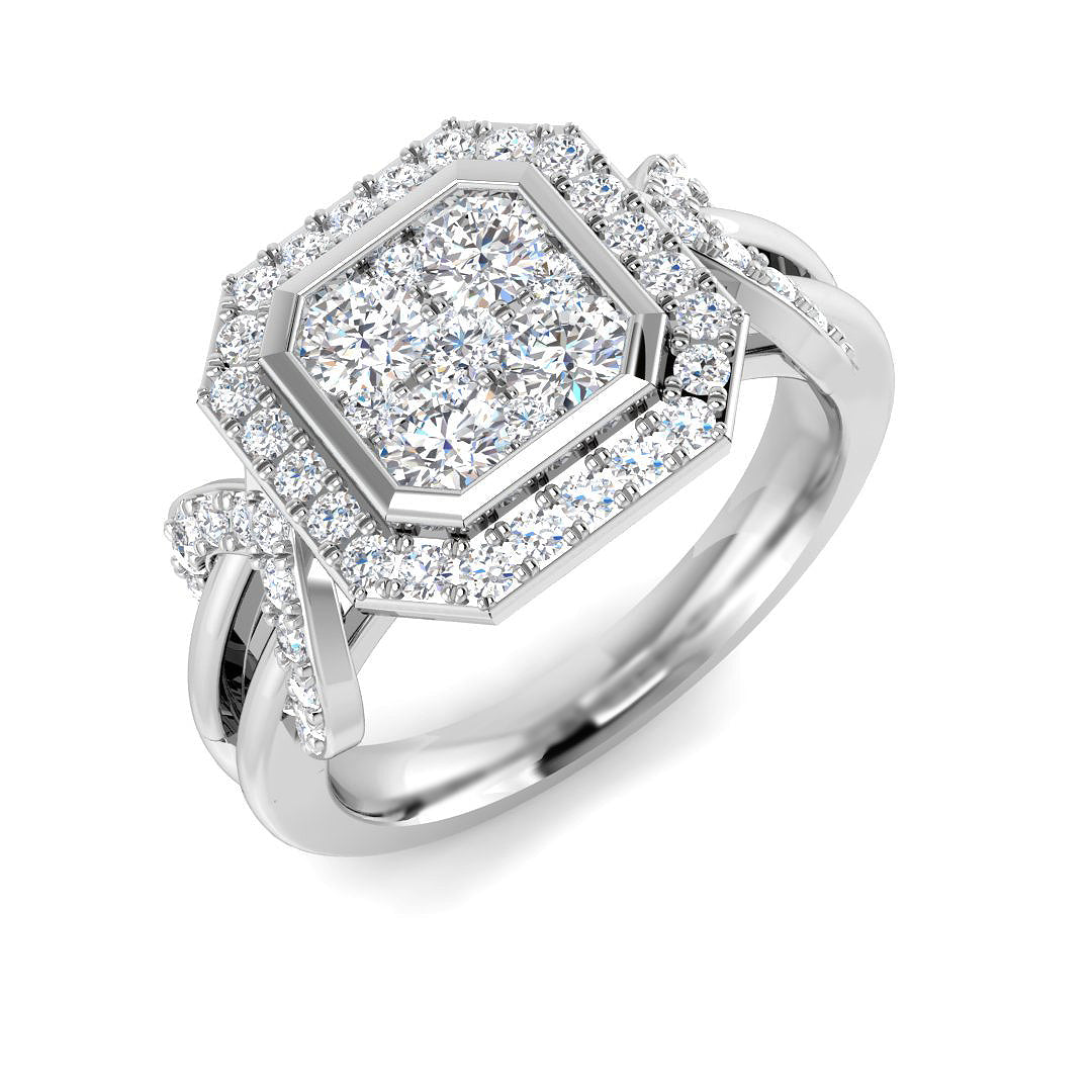 1.00 Ct D-E/VS Lab Grown Diamond Cluster Ring 9k White Gold Ready To Ship