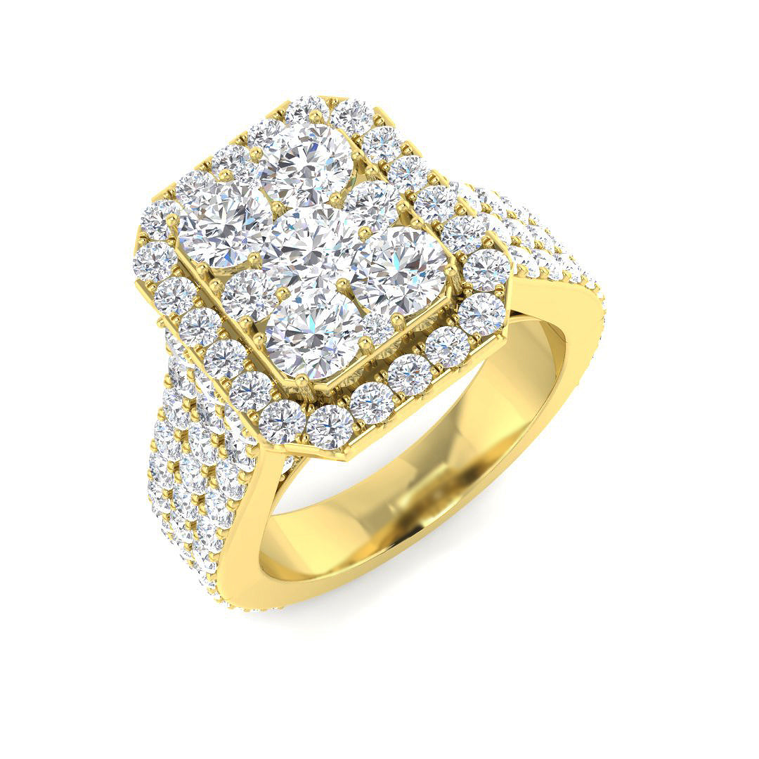 Lab-Grown Cluster Diamond Ring | 3ct | Hallmarked Gold & Platinum