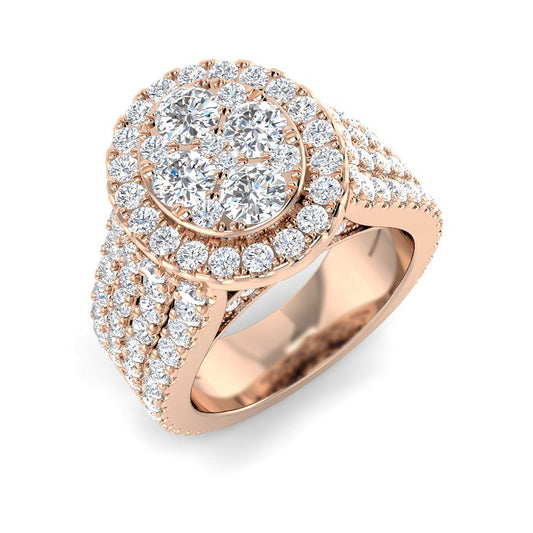 Natural Round Cut Diamond Cluster Engagement Ring