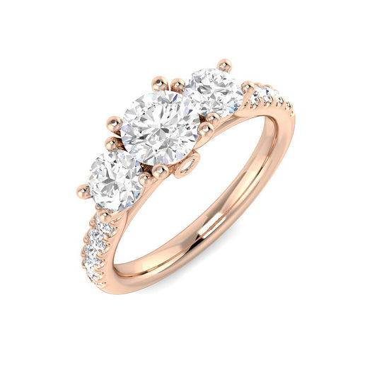 0.70-1.50ct Lab Grown D/VVS Round Cut Diamond 3-Stone Ring.