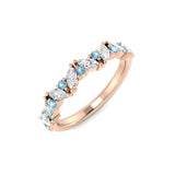 Rose Gold Aquamarine Half Eternity Ring with Marquise Diamonds