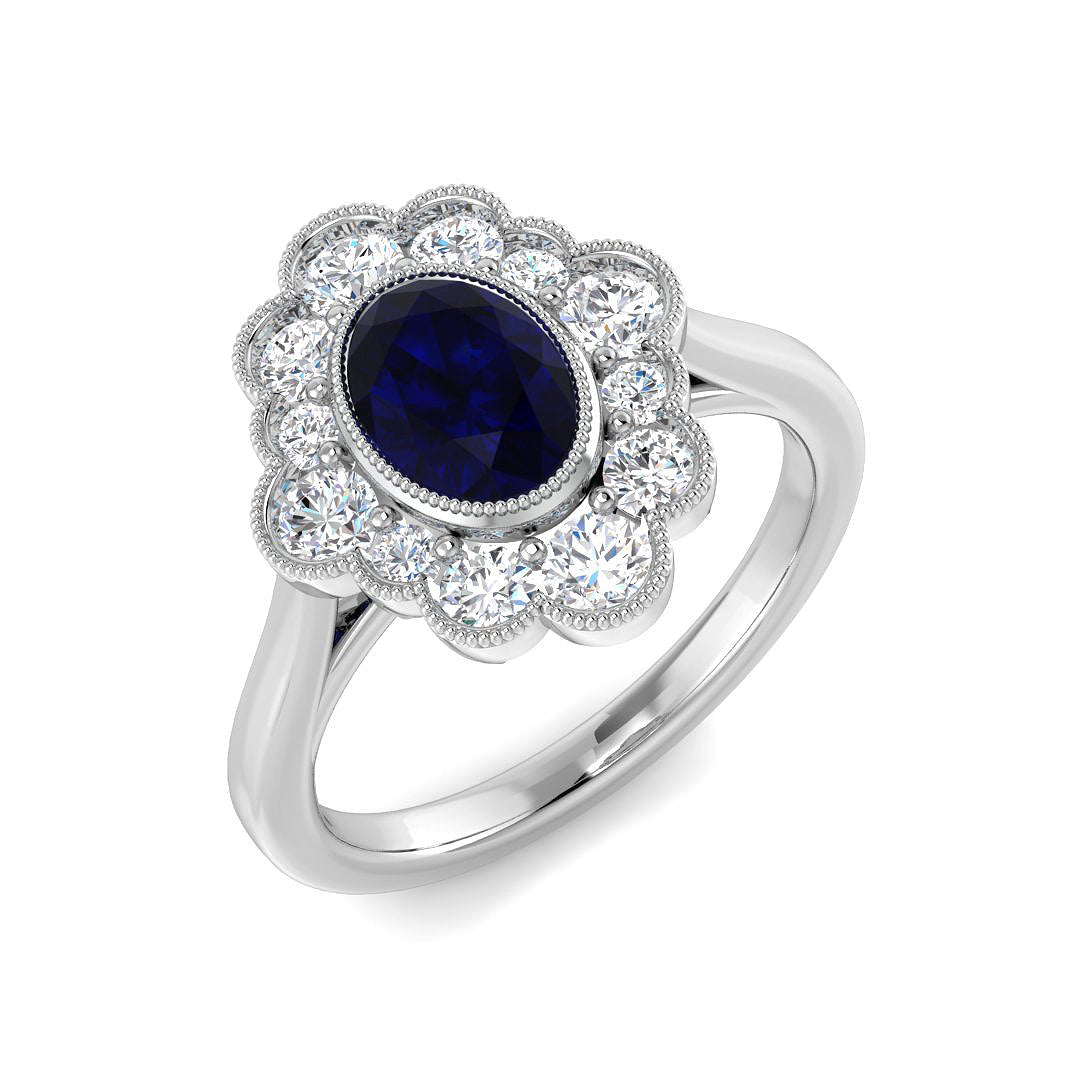 Diamond Farribgbob Blue Sapphire Ring | 1.5ct