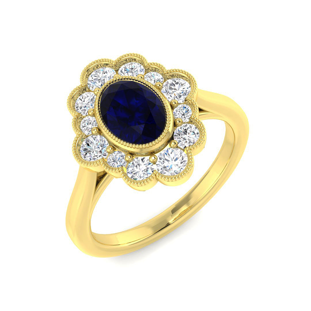 Diamond Farribgbob Blue Sapphire Ring | 1.5ct