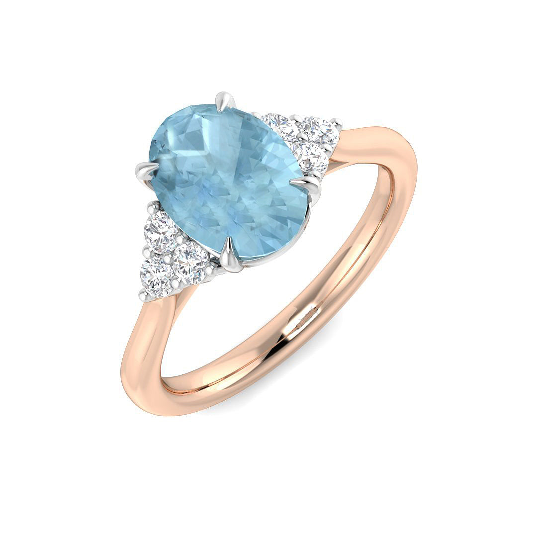 Rose Gold Oval Aquamarine Diamond Ring