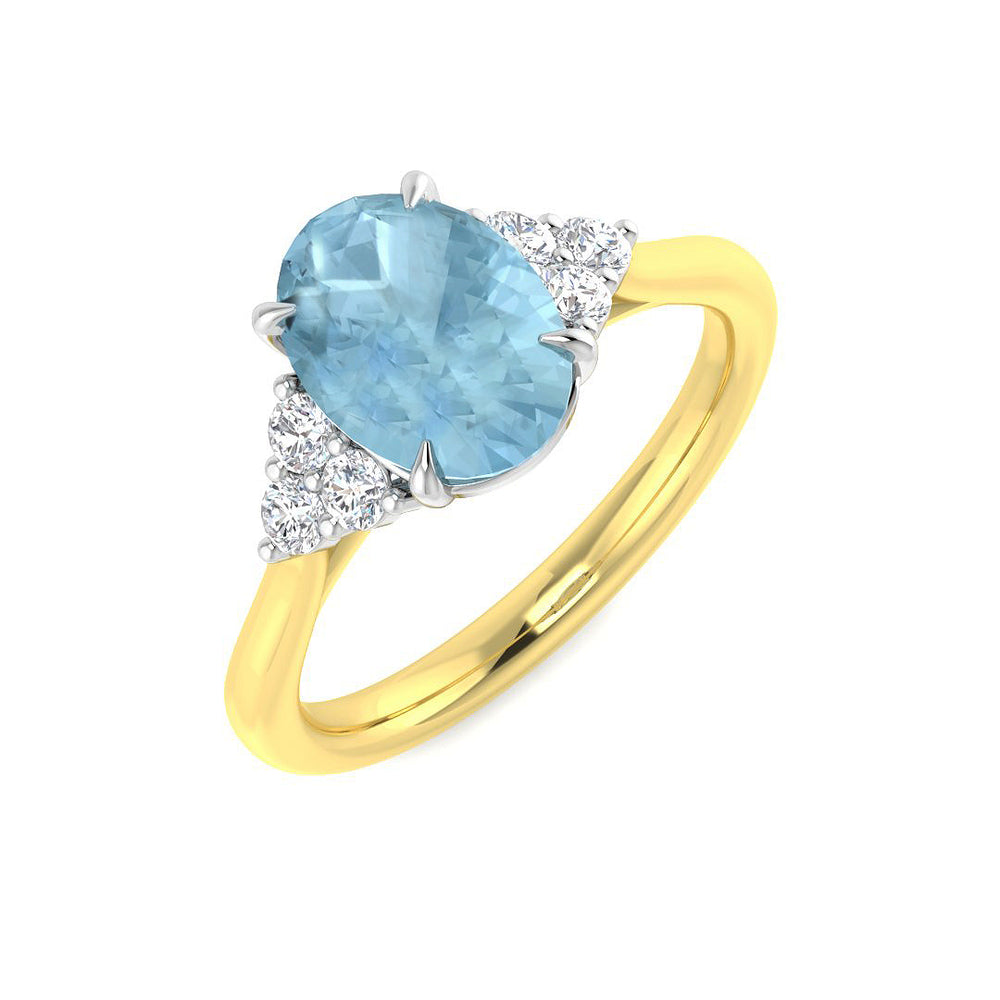 Yellow Gold Oval Aquamarine Diamond Ring