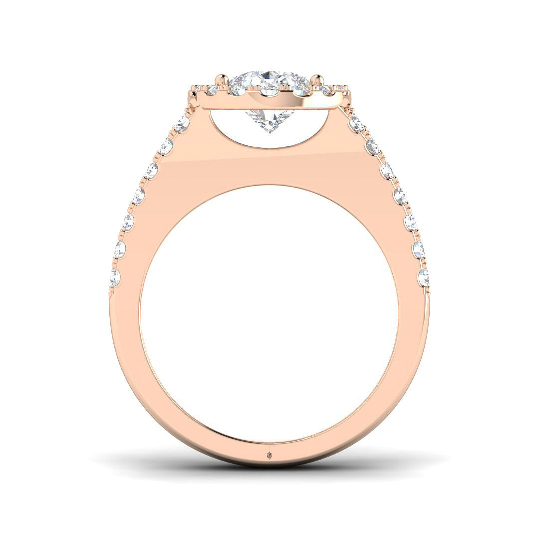 Lab Grown Pear & Round Cut Diamond Halo Engagement Ring