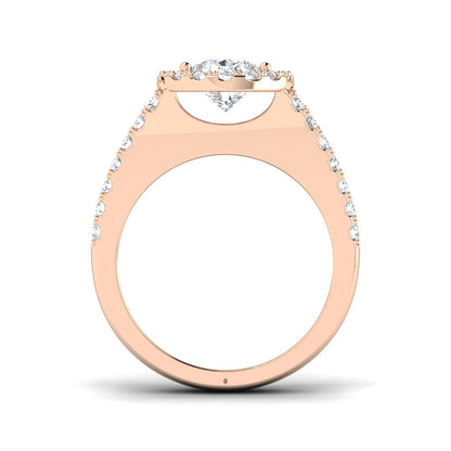 Lab Grown Pear & Round Cut Diamond Halo Engagement Ring