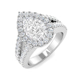 Lab Grown Pear & Round Cut Diamond Halo Engagement Ring