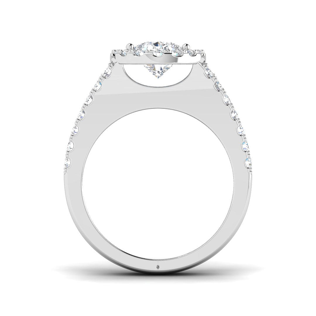 Lab Grown Pear & Round Cut Diamond Halo Engagement Ring