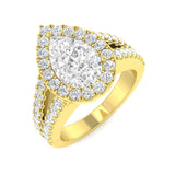Lab Grown Pear & Round Cut Diamond Halo Engagement Ring