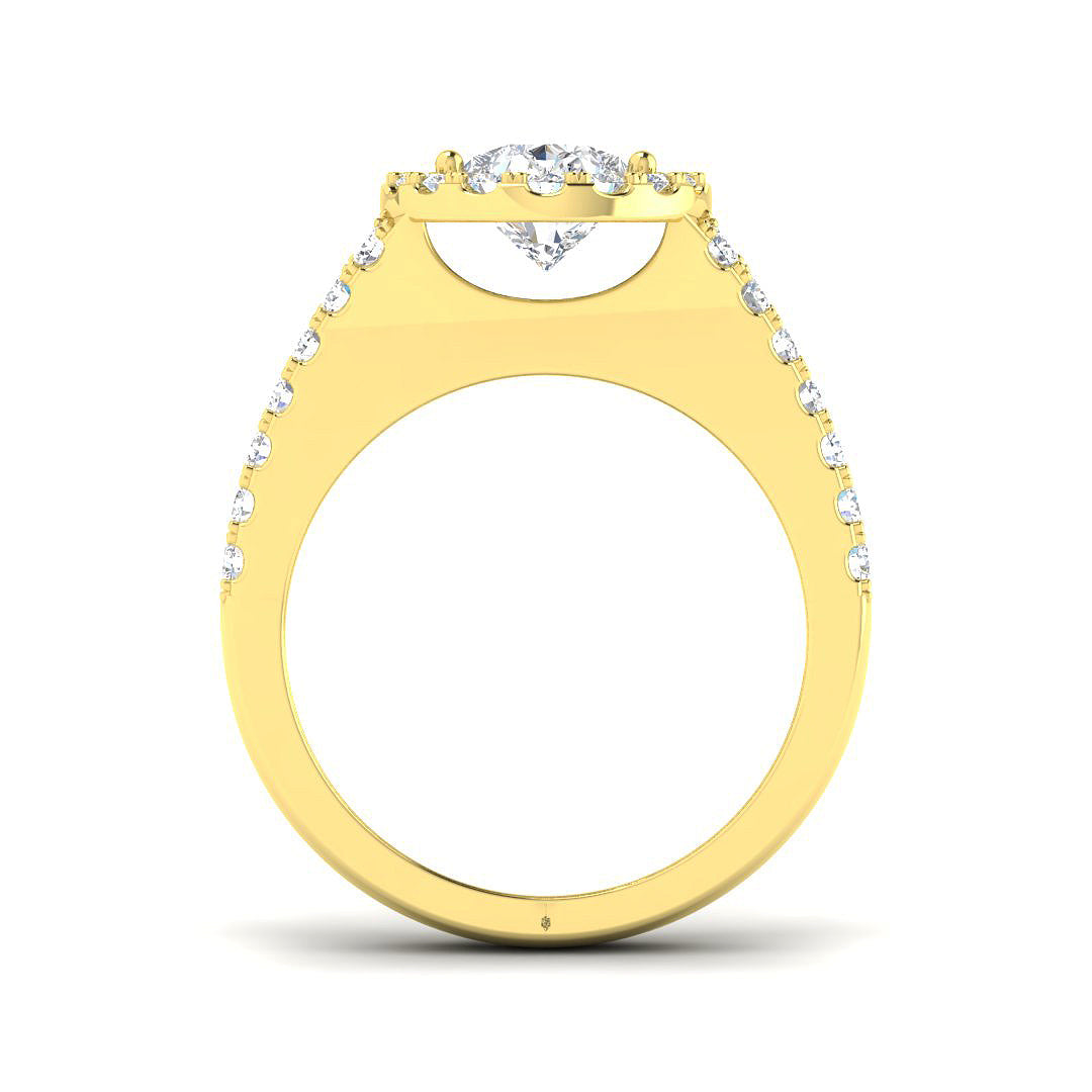 Lab Grown Pear & Round Cut Diamond Halo Engagement Ring