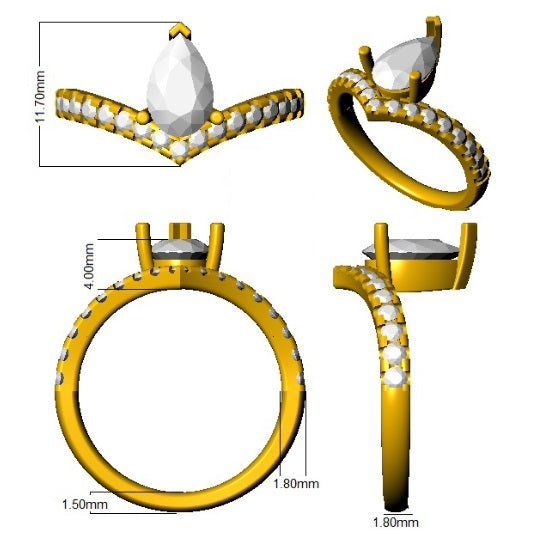 Pear Wishbone Diamond Engagement Ring in Gold or Platinum