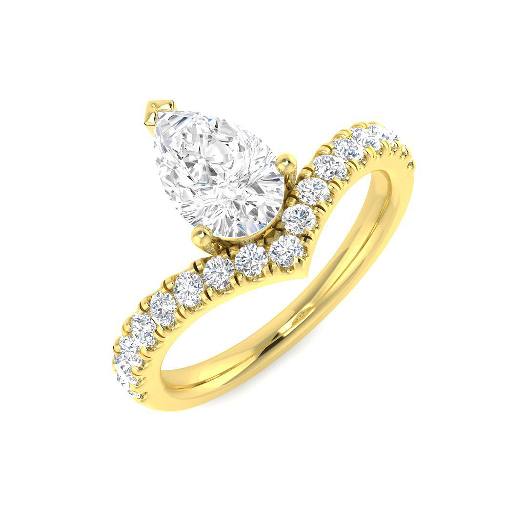 Pear Wishbone Diamond Engagement Ring in Gold or Platinum