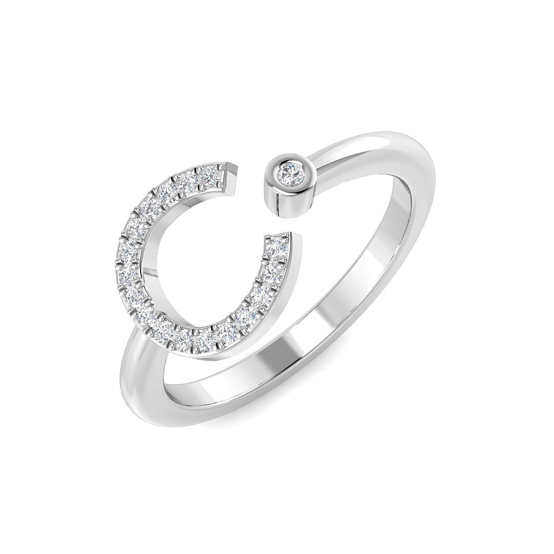 0.11 Carat Round Diamond Micro Pavé & Bezel Letter C Initial Ring