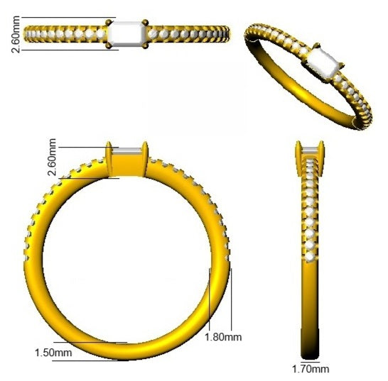 Emerald diamond side stone engagement ring with pavé