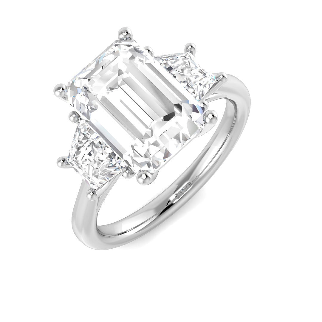 Bague à trois pierres avec diamants de laboratoire taille émeraude de 5,00 ct, pureté D/VVS