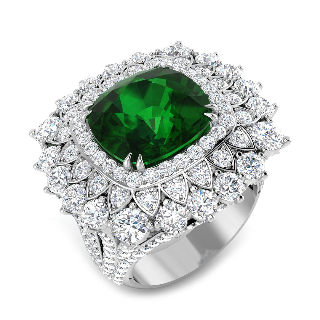 10.80Carat D-E/VS Lab Grown Emerald & Diamond Engagement Ring 950 Platinum Ready To Ship