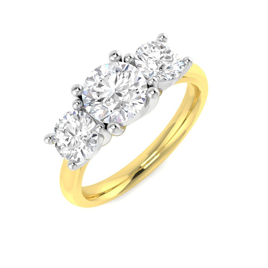2.10Carat DE/VS Lab Grown Diamond 3 Stone Ring 9k Two Tone Ready To Ship