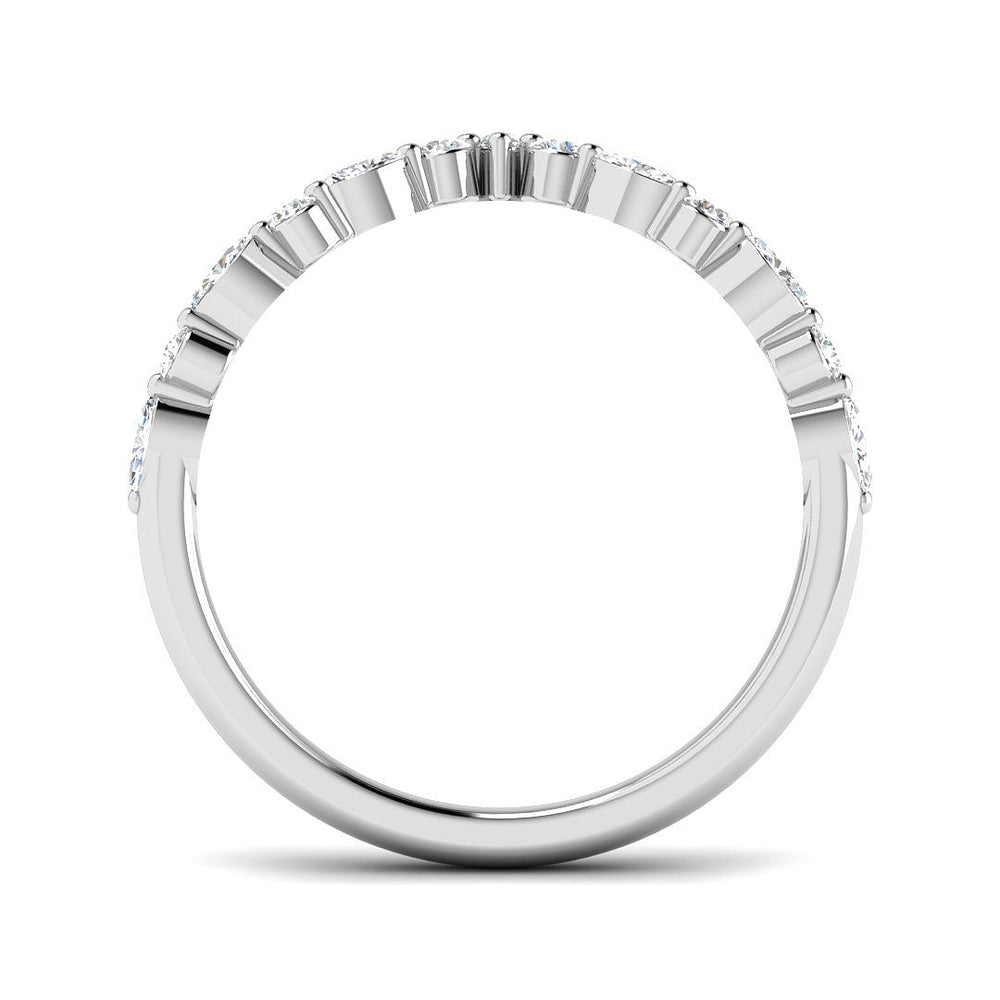 Wishbone Diamond Engagement Ring V shaped band side view in White Gold