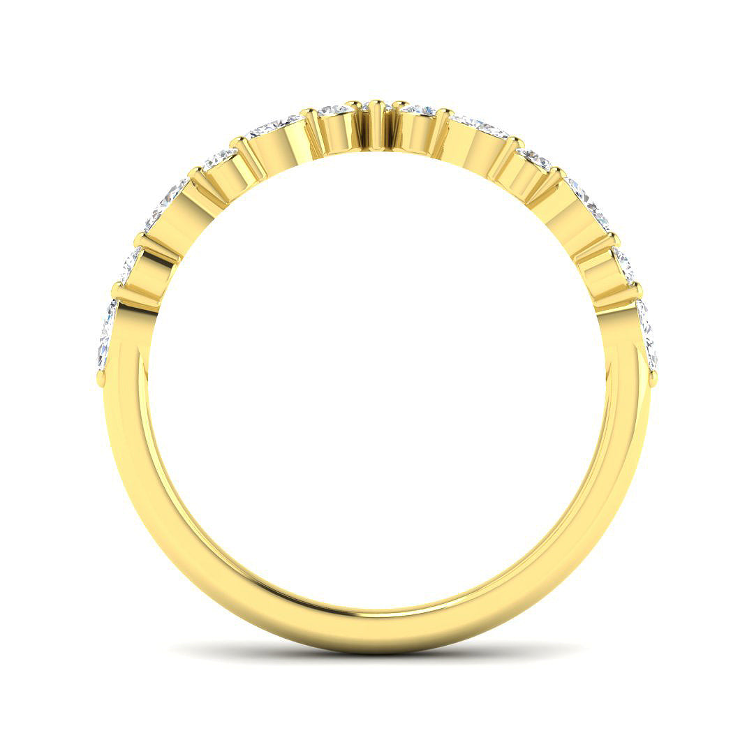 Wishbone Diamond Engagement Ring V shaped band side view in Yellow Gold