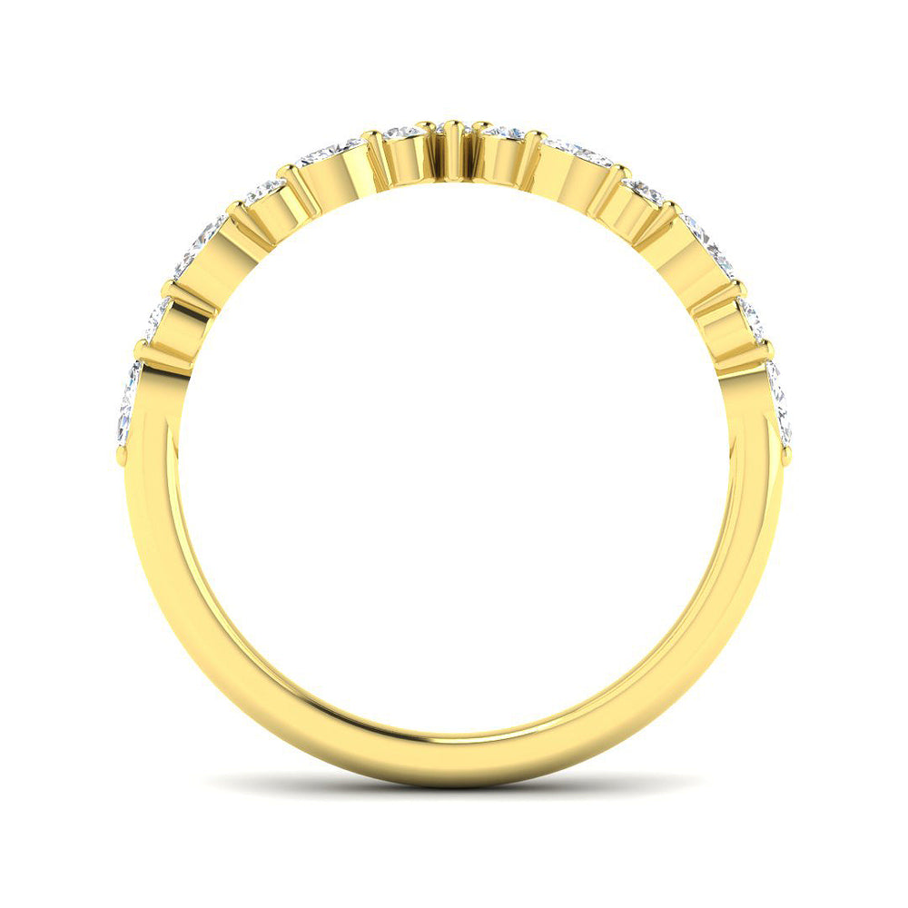 Wishbone Diamond Engagement Ring V shaped band side view in Yellow Gold