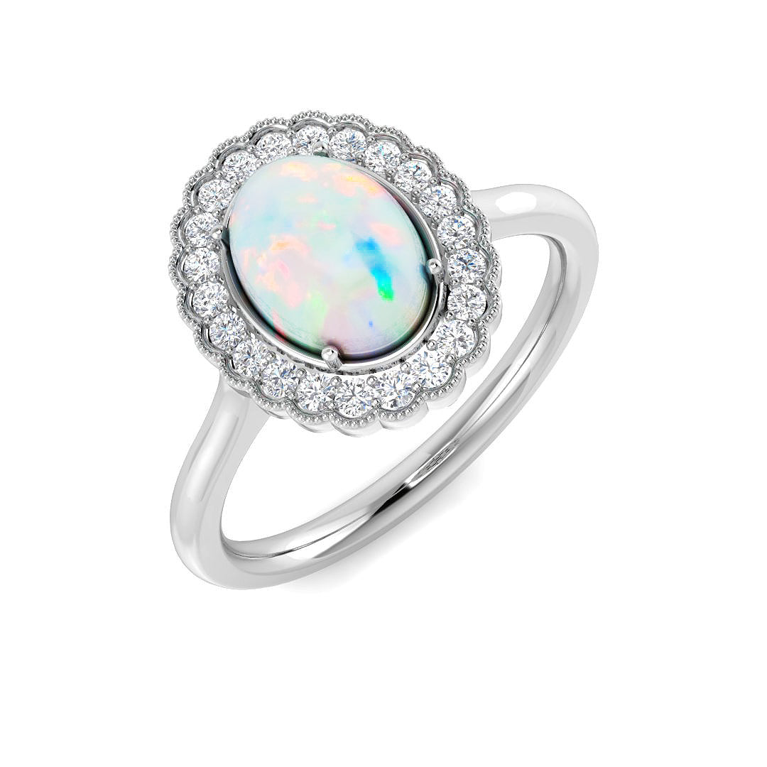 Diamond Regas Opal Ring | 1ct - 2.25ct | Hallmarked Gold & Platinum