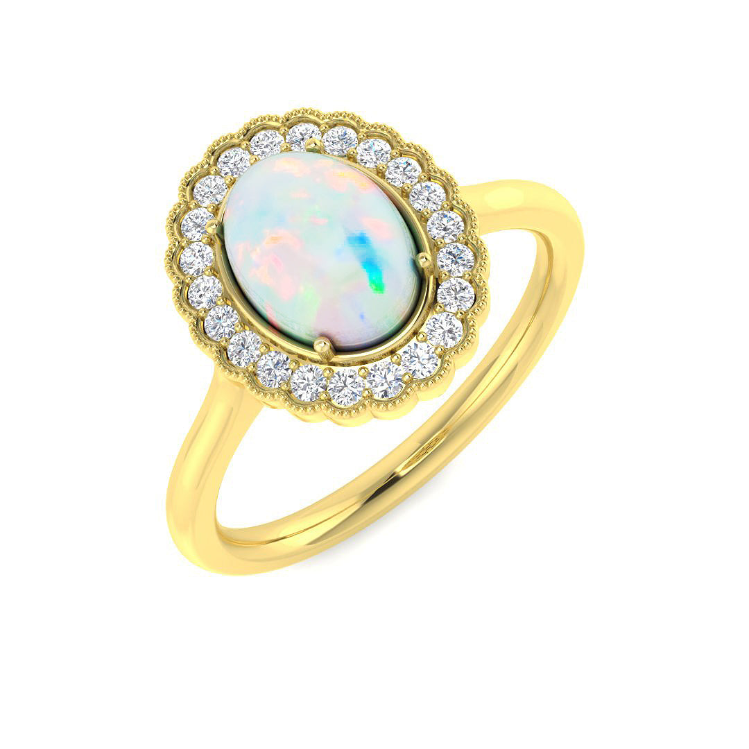 Diamond Regas Opal Ring | 1ct - 2.25ct | Hallmarked Gold & Platinum