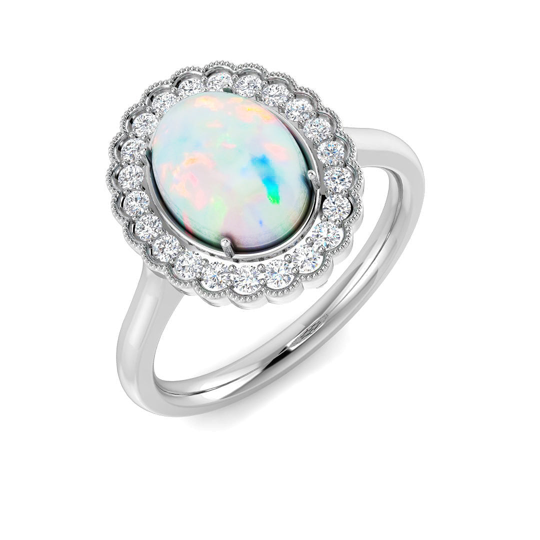 Diamond Regas Opal Ring | 1ct - 2.25ct | Hallmarked Gold & Platinum