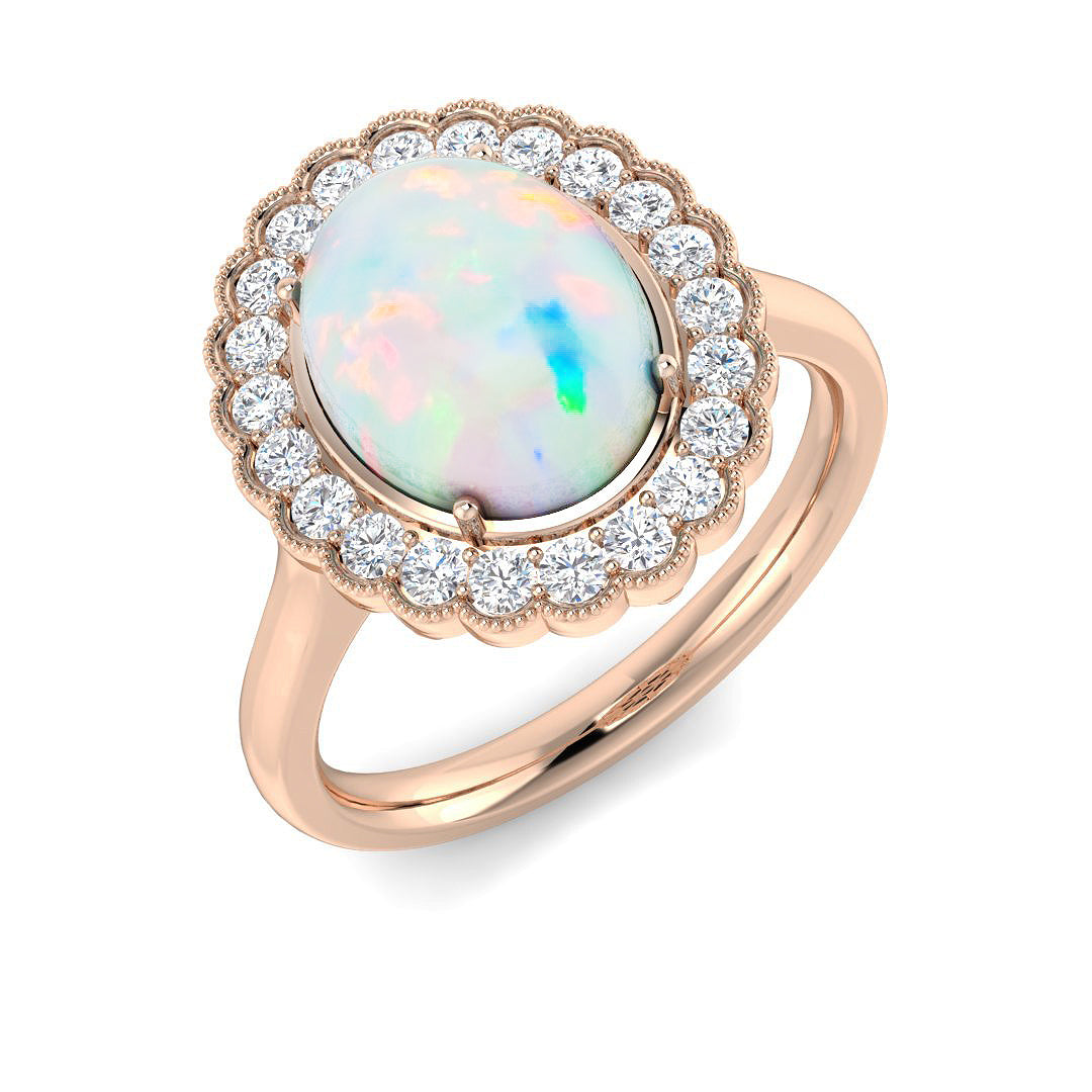 Diamond Regas Opal Ring | 1ct - 2.25ct | Hallmarked Gold & Platinum