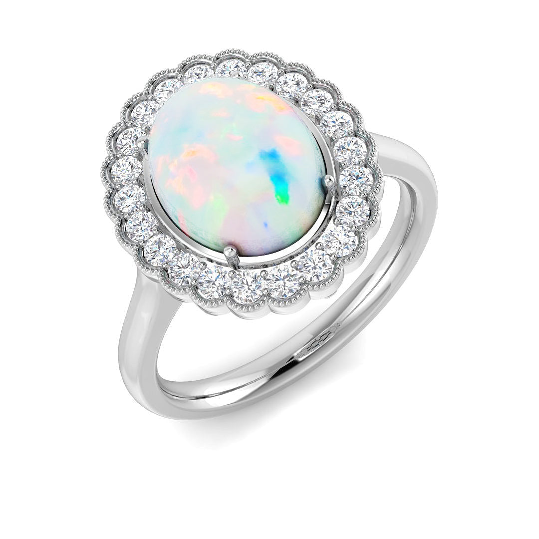 Diamond Regas Opal Ring | 1ct - 2.25ct | Hallmarked Gold & Platinum